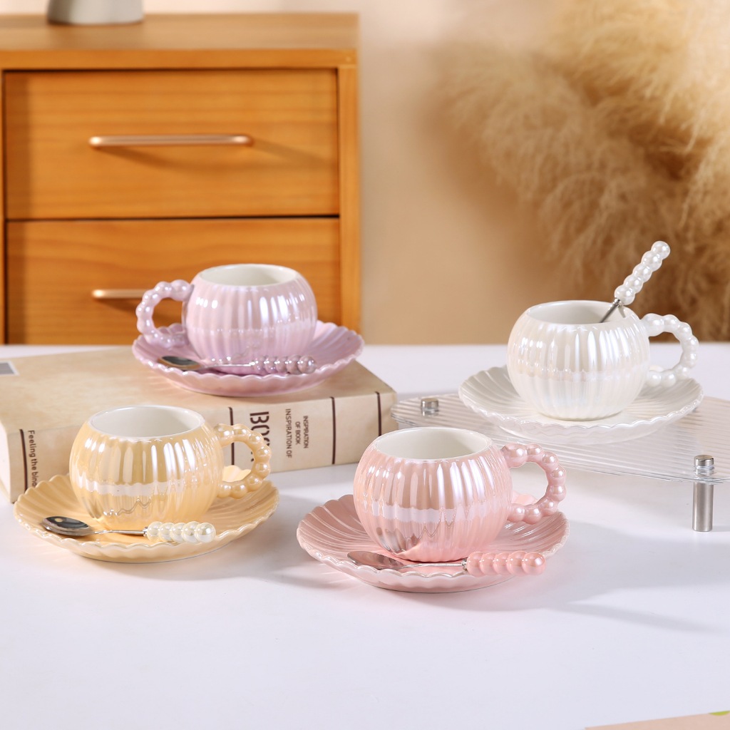 conjunto de xícara e pires de chá de cerâmica, conjunto de café feminino 250 ml