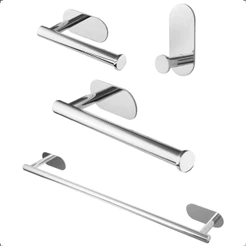 Kit Acessórios Suporte Banheiro Lavabo Aço Inox Cromado Brilhante Fixação Em Dupla Face Adesivo