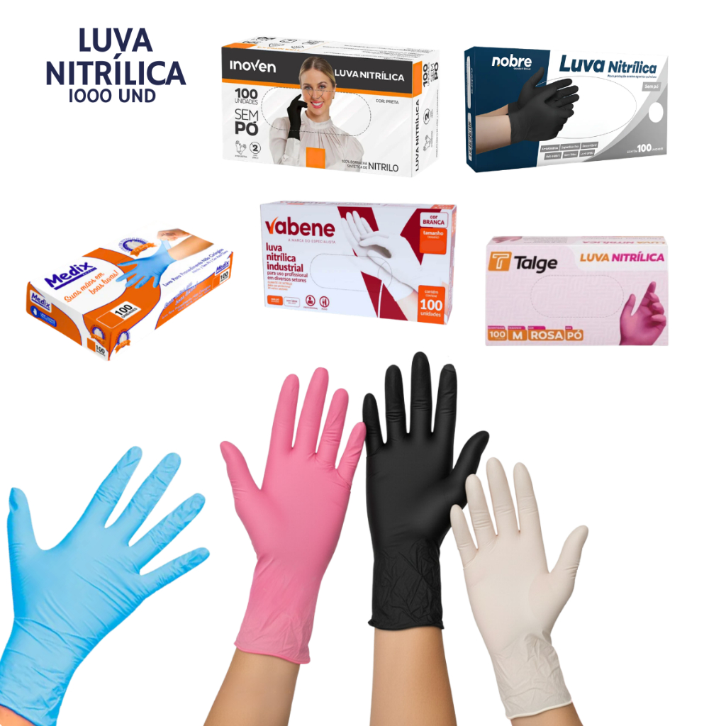 1000 Luvas Nitrílica Descartável Sem Pó - Tam. PP/P/M/G em Oferta na Shopee