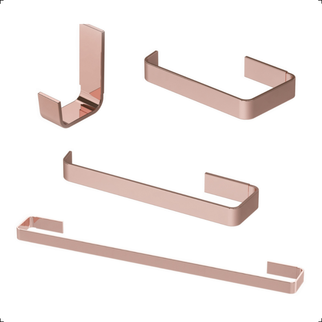 Kit Acessorios Para Banheiro Quadrado 4 Peças Rose Gold