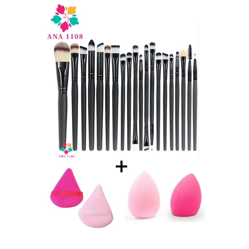 ANA 1108 Kit de Pincel 20 PCS + 2 Esponjas + 1 Kit esponja de Pó diamante COR aleatório