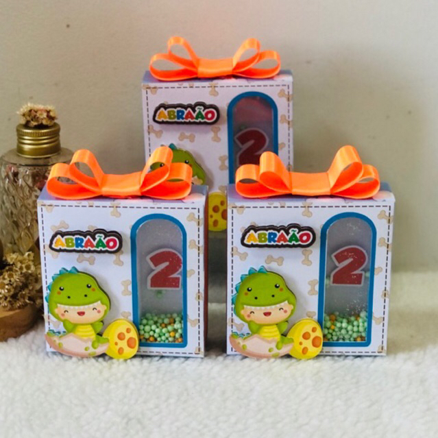05 Caixa Personalizada com Visor Luxo- Lembrancinha Baby Dino- personalizado Infantil Baby Dino- aniversário Baby Dino