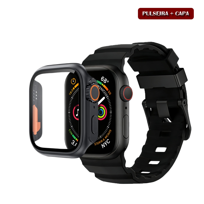 Kit Pulseira Silicone Esportiva + Case PC Estilo Ultra Para Apple Watch 46mm 45m