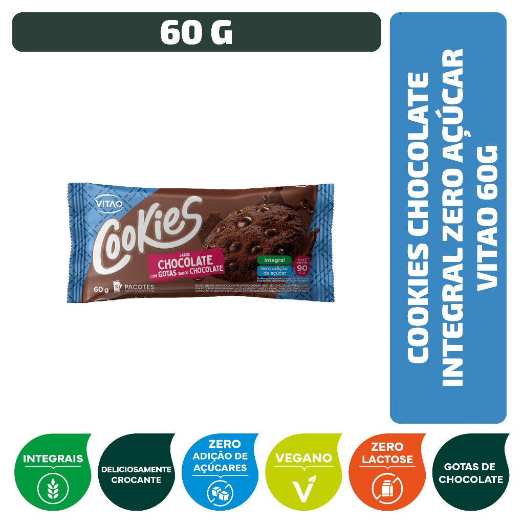 Cookies Chocolate Integral Zero Açúcar Vitao 60 g