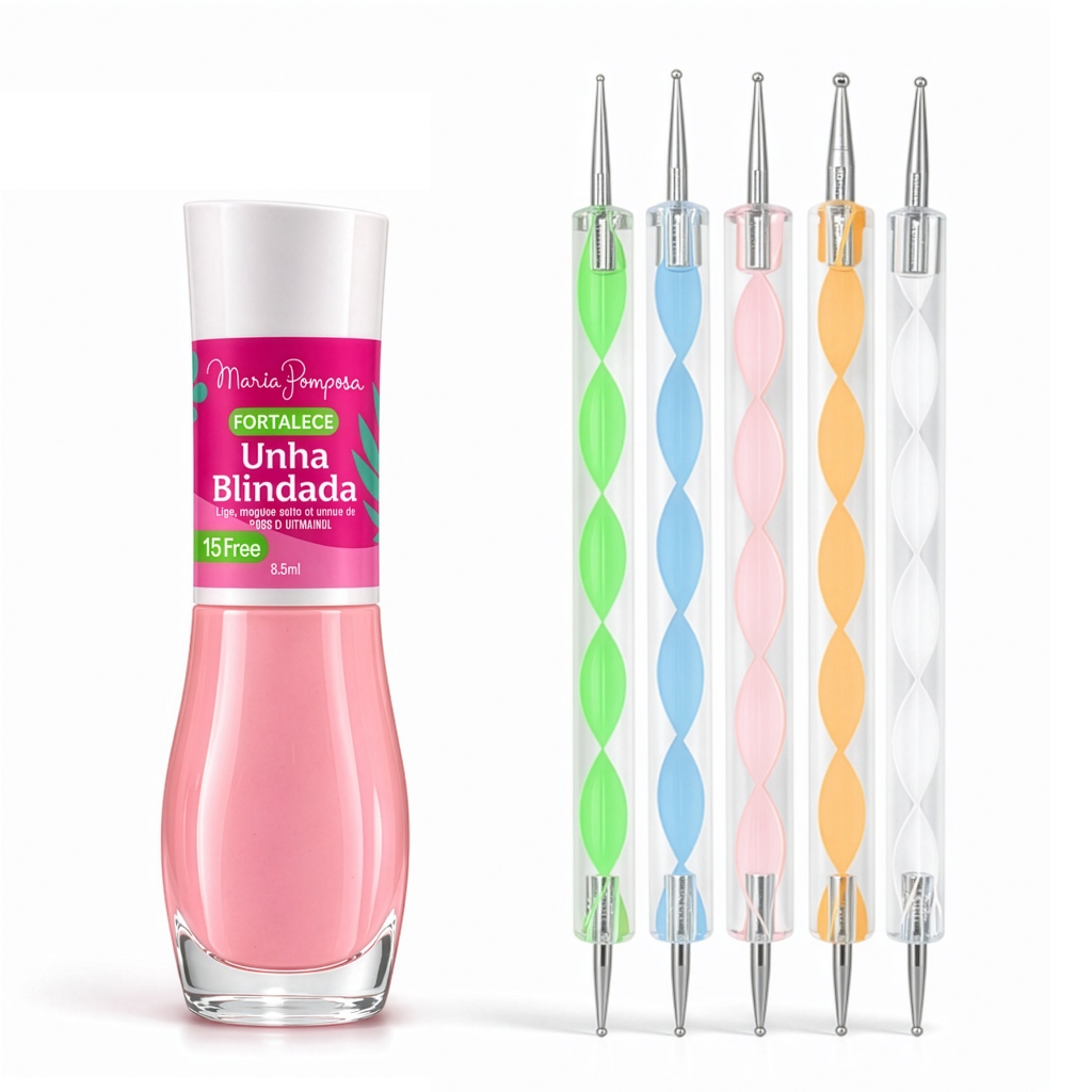 Esmalte Fortalecedor Unha Blindada Maria Pomposa Kit 5 Boleadores Nail Art Decoracao Unhas