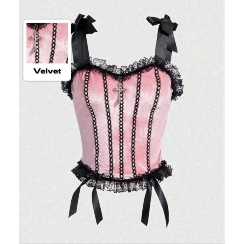 Goth Blusa Veludo Rosa Cropped