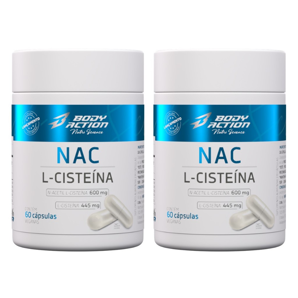 Kit 2x Nac Acetilcisteína 600mg L-Cisteína 445mg Total 120 Caps Bodyaction em Oferta na Shopee