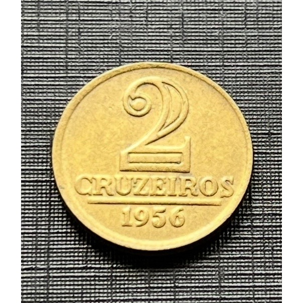 Moeda de 2 Cruzeiros 1956 Módulo Menor MBC Bonita Bronze-Alumínio. Item de Coleção Escasso