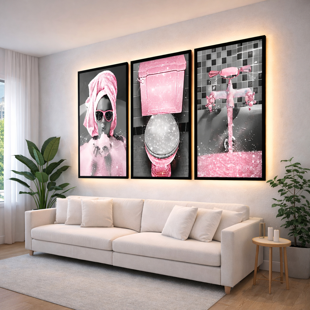 Quadro Decorativo Grande Perfume Moda Fashion Rosa Brilho Hd Promoção