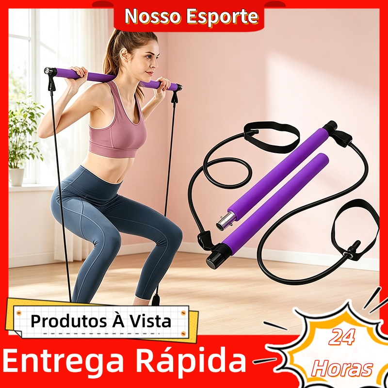 Barra Pilates Elástico Bastão Exercícios Aparelho Academia Portátil Treino Musculação Yoga
