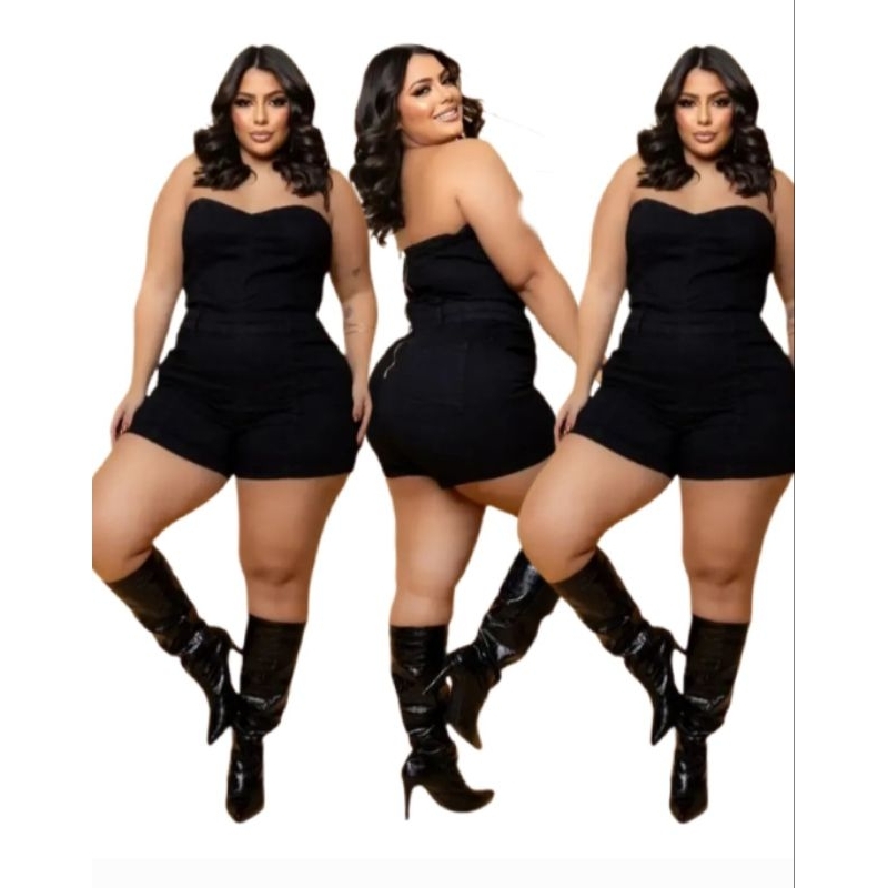 Macacão TomaraqueCaia Shorts Jeans plus Size Curto Meia Coxa Pedal Verão 2026