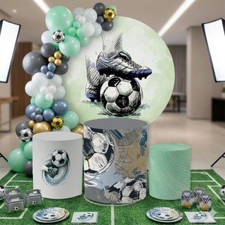 Kit Festa Capa Painel Redondo Meninos + Trio Capas de Cilindros Tema Futebol