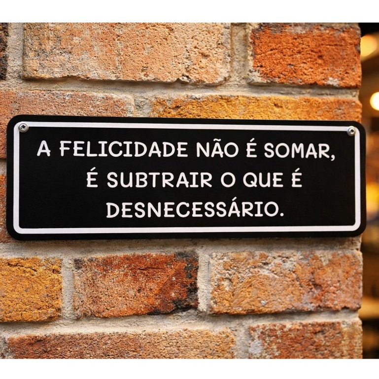 Placa decorativa felicidade Plaquinha 20x05 Plástico escrito relevo imitando de rua saúde decoração