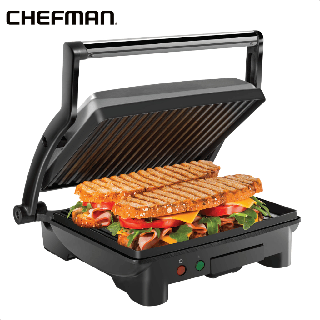 Grill Elétrico e Sanduicheira 3 em 1 Panini Press 180° Inox 4 Fatias Chefman 1500W 127v 220v