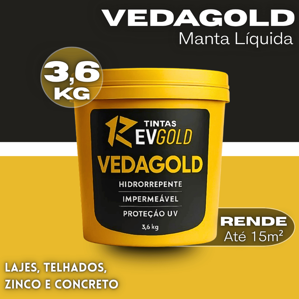 Borracha Liquida Revgold 3,6kg Impermeabilizante Emborrachada Contra Infiltração Telhado Laje