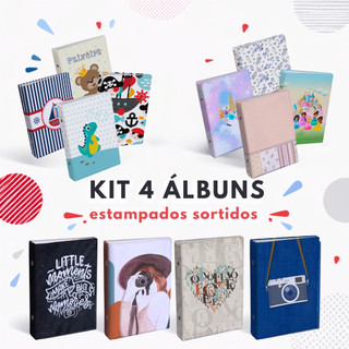 Kit 4 álbuns de fotos 10x15 para 400 Fotos - Estampas sortidas Feminino, Masculino ou Unissex