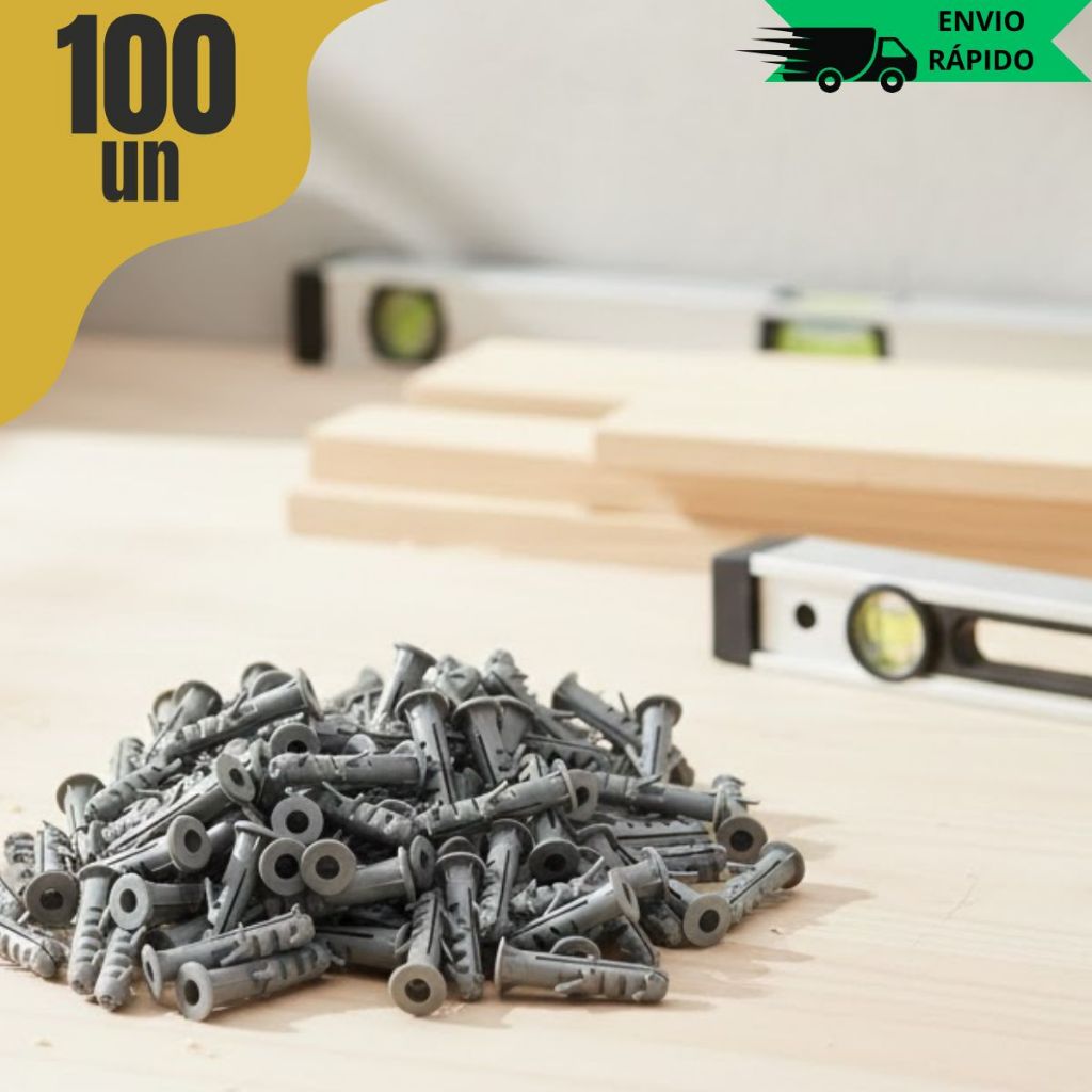 Buchas 10mm Com Anel Kit 100/200 Unidades Fixação Reforçada Construção E Suporta Peso Alto