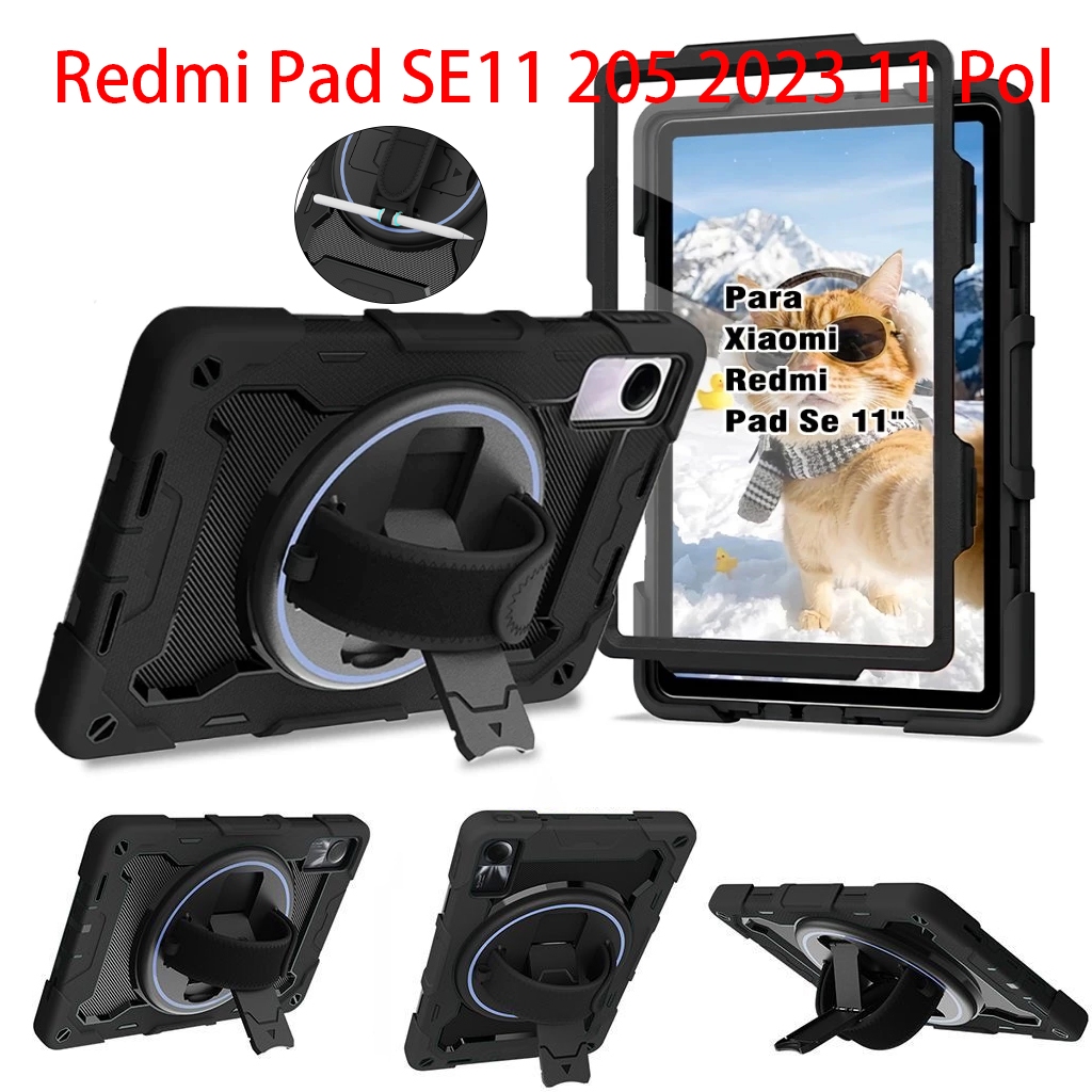 Capa Para Redmi Pad SE 11 2023 Pol Anti-Impacto c/ Alça Suporte 360 e Porta Caneta