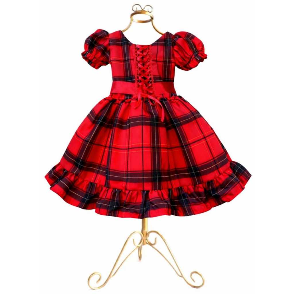 Vestido Infantil Festa Junina - Xadrez vermelho