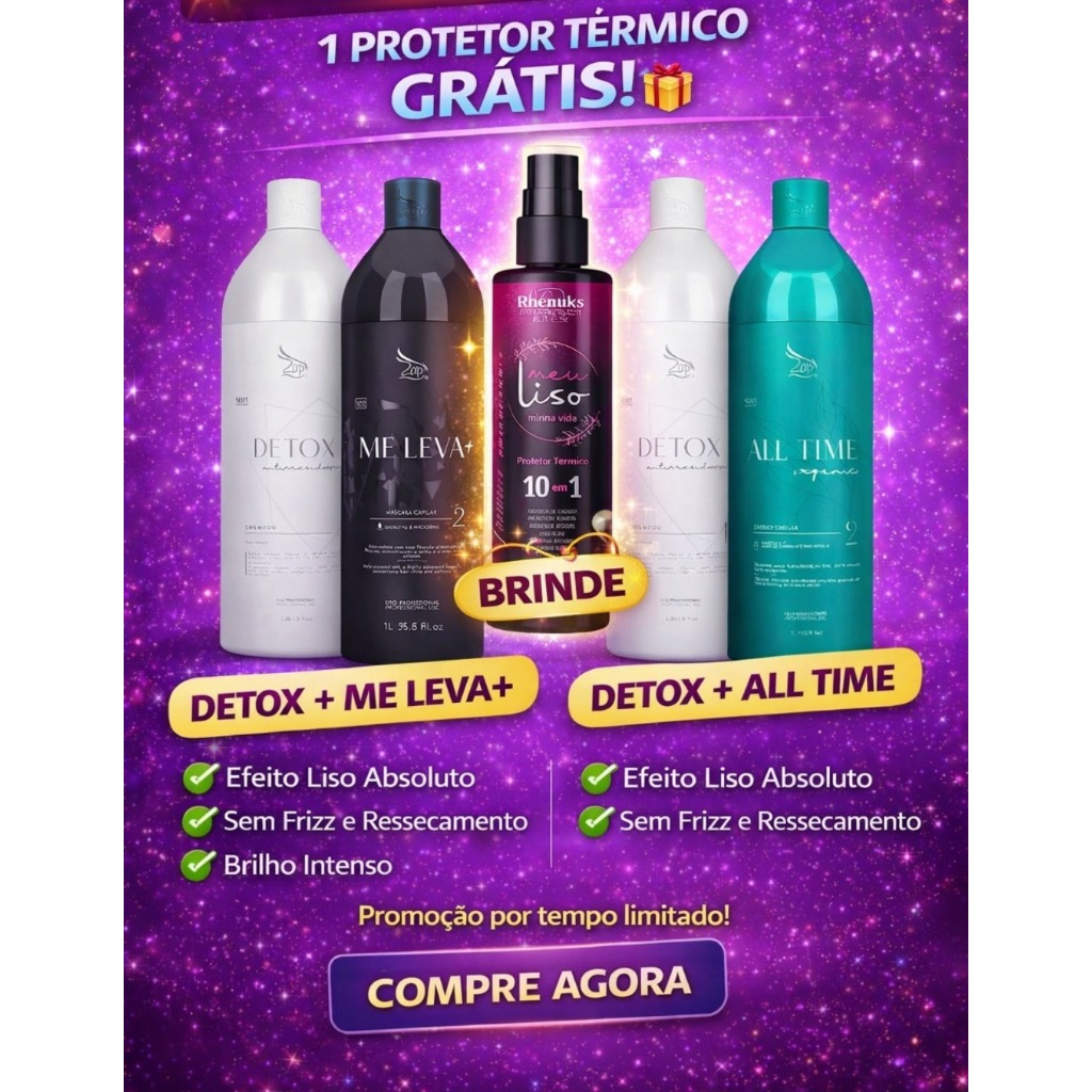 Kit Progressiva Zap Detox + Me Leva ou Detox + All Time + Protetor Térmico Grátis Sem Formol Alisamento Profissional 2 K