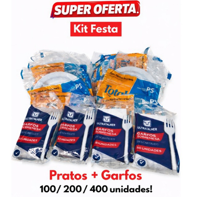 KIT FESTA - 50/100/200 Pessoas  - Pratos + Garfos | Material Resistente | Bolos | Sobremesas | Doces