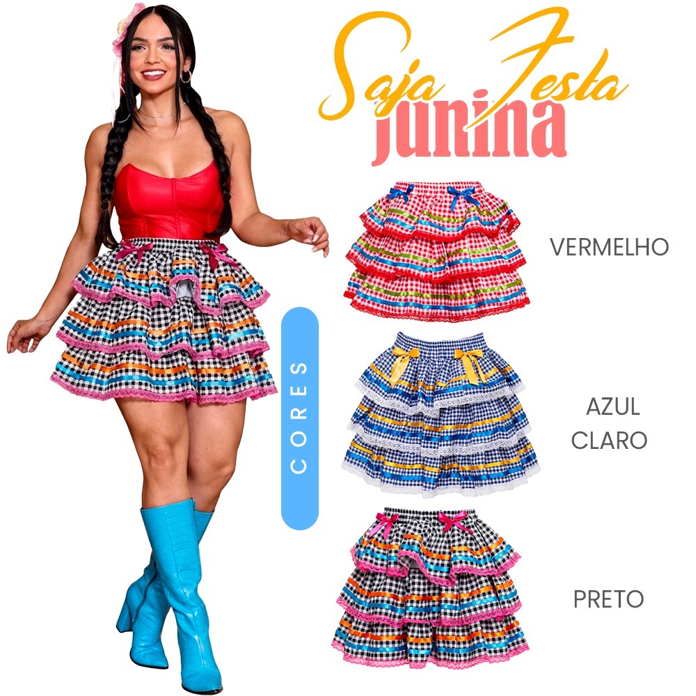 Saia Adulto Festa Junina Super Luxo Rica em Detalhes Dançar Quadrilha