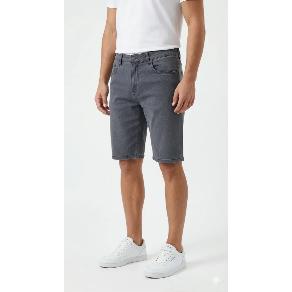 Bermuda Jeans Cinza Escuro Masculina Slim Fit Elastano Premium Casual Trabalho Passeio Verão Luxo Tamanho 48 GG Shorts