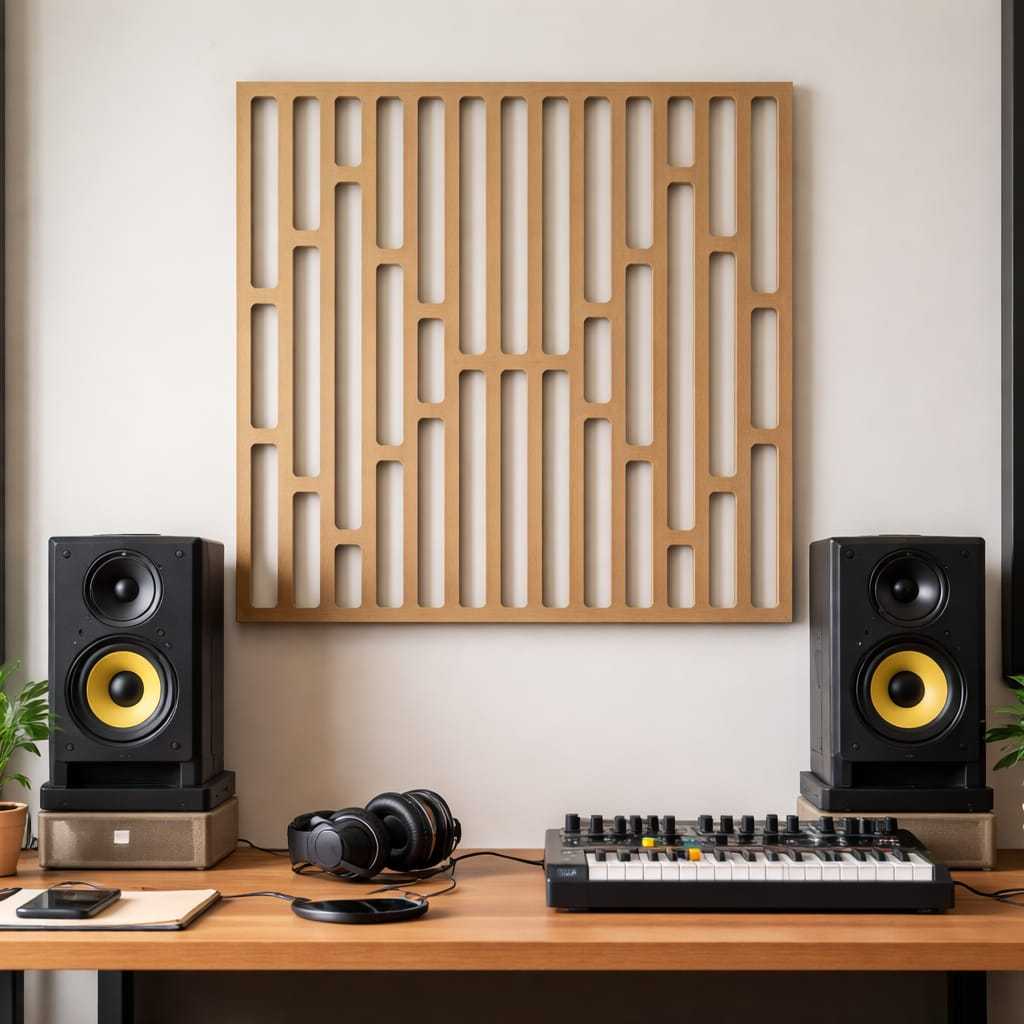 Painel difusor acústico Orion em MDF CRU de 3mm 50x50cm. (Não acompanha espuma)