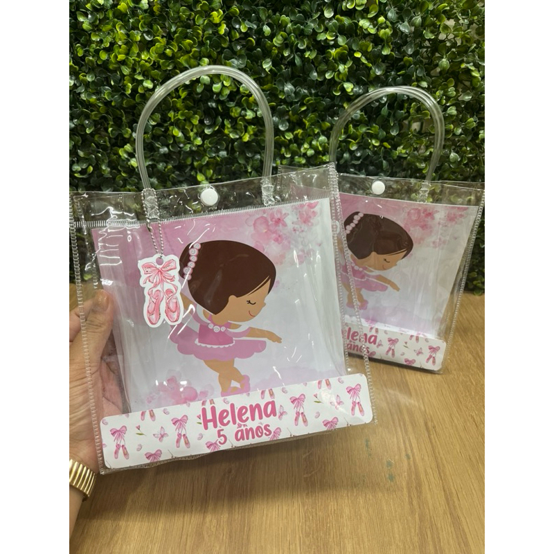 Sacola PVC Personalizada 20x20x8-Festa infantil- Lembrancinhas-Bailarina