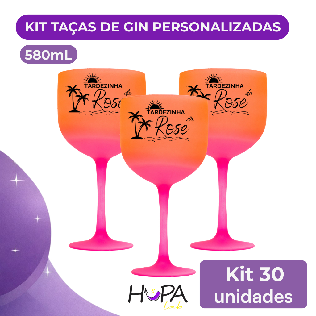 KIT 30 Taças de Gin 580ml Coloridas Degradê Bicolor em Acrílico – PERSONALIZADAS