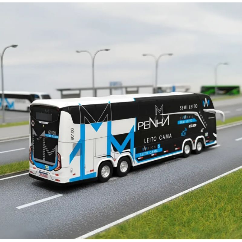 Miniatura ônibus G8 Empresa Nossa Senhora da Penha,  Marcopolo Paradiso G8  DD lançamento 30 centímetros colecionável.