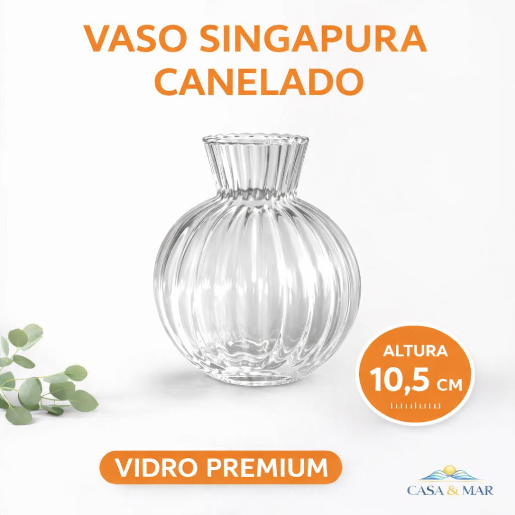 Vaso de Vidro Singapura  Canelado elegante e versatil– Ideal para decoração e presente em Oferta na Shopee