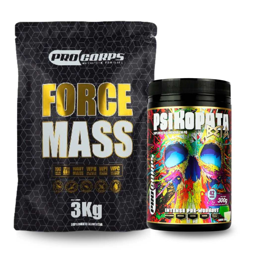 Hipercalórico 3kg + Pré Treino Psikopata 300g Aumento de Massa e Energia