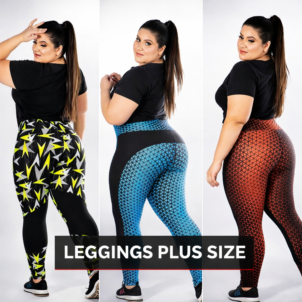 Kit 3 Leggings Femininas Plus Size Cintura Alta Suplex Estampadas Fitness Academia G1 G2 G3