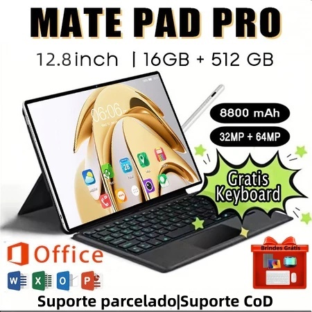 【Teclado e mouse grátis】Hancdon Galaxy Tablet MatePad Pro 12.8" Android 15 - 16GB + 512GB ROM Bateria 8800mAh  32MP+64MP