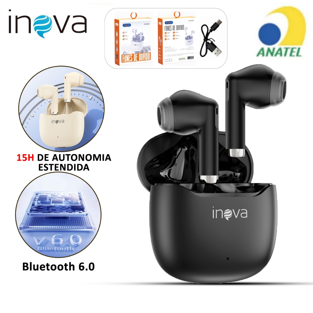 INOVA Fone De Ouvido Bluetooth Sem Fio Original Fone TWS Headset De Ruído Bluetooth 6.0