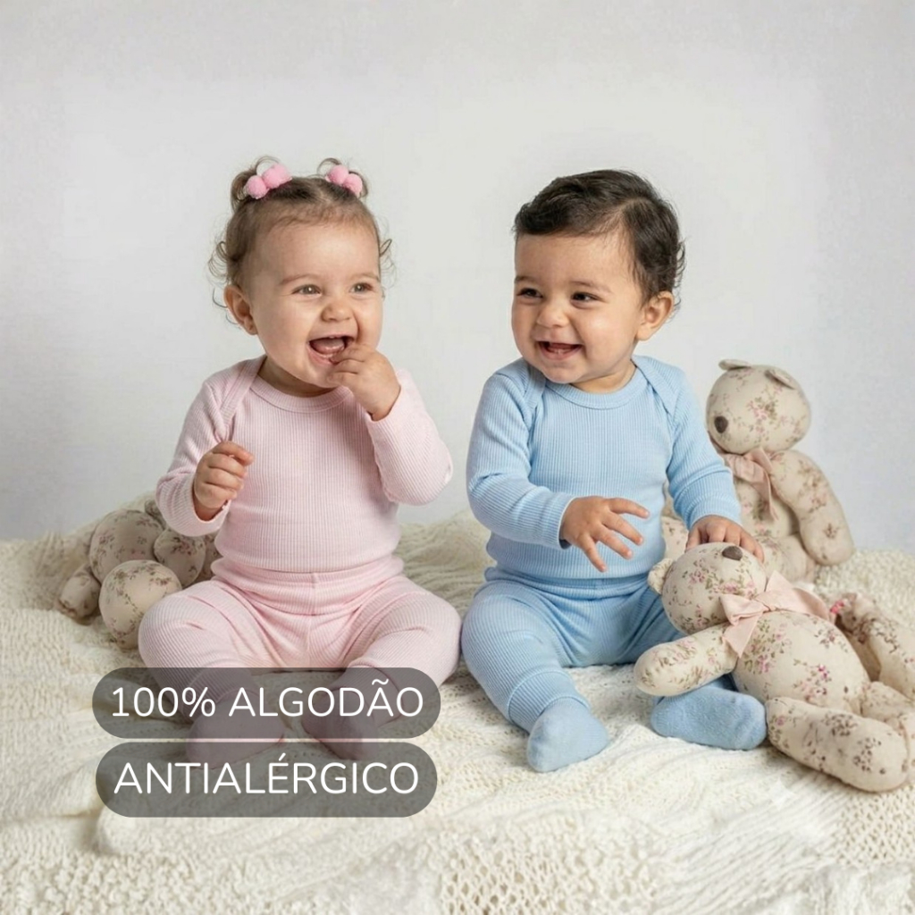 Kit 2 Peças Conjunto Canelado Body e Calça Bebê Infantil 100% Algodão Antialérgico