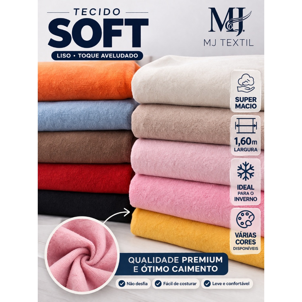 Tecido Soft Liso 1,60m – Super Macio e Quentinho | Ideal Inverno | Várias Cores