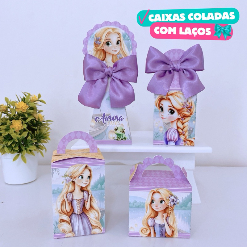 Kit Festa Rapunzel Princesa Caixinhas Personalizadas Lembrancinhas Infantil menina com Laço
