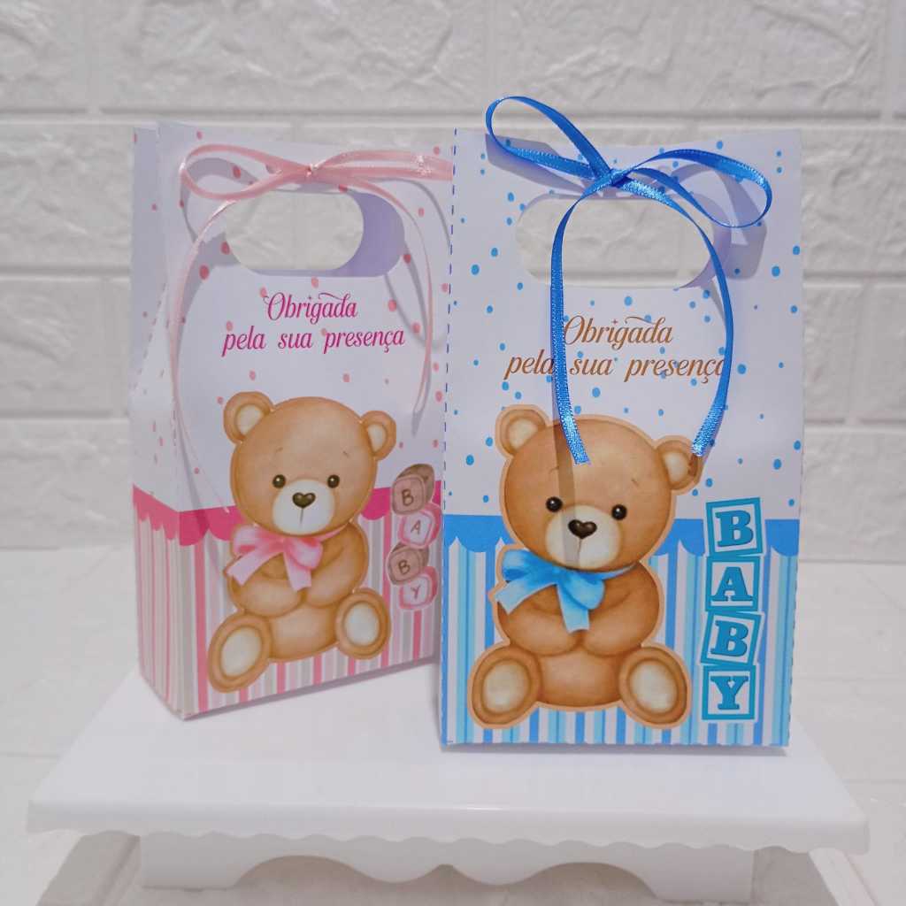 Sacolinha Chá de bebê Ursinho Marrom Lembrancinhas  Personalizada Para Festa Aniversário