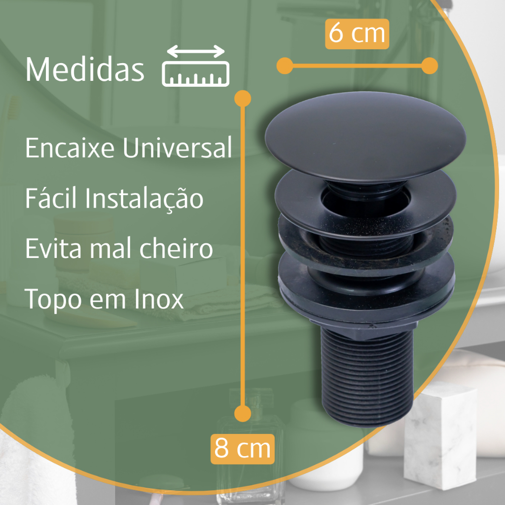 Valvula Click Ralo Preto Black Para Pia Cuba Lavatório Banheiro Lavabo Conexão 7/8 Aço Inox 304 Luxo · foto 2