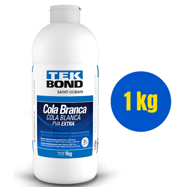 Cola Branca Pva Extra Tek Bond 1Kg Líquida Colar Madeira Papel Isopor Tecidos Artesanato