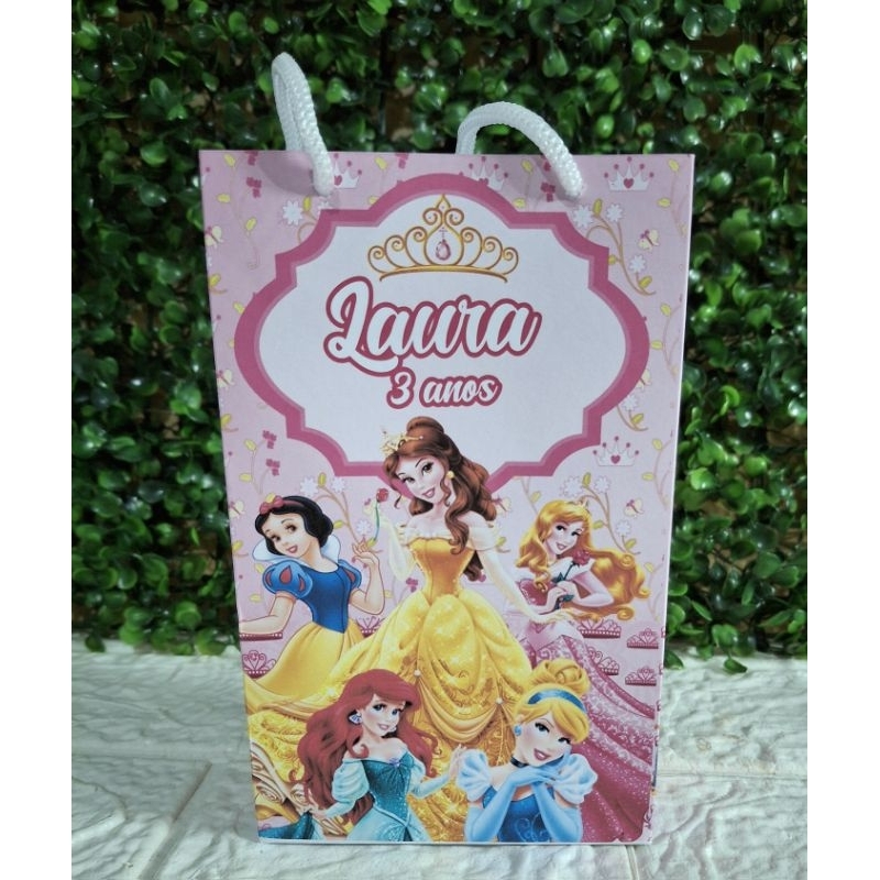 Kit Sacola Pequena, Princesas. Lembrancinha Personalizada Festa de Aniversário(PEGUE E MONTE)