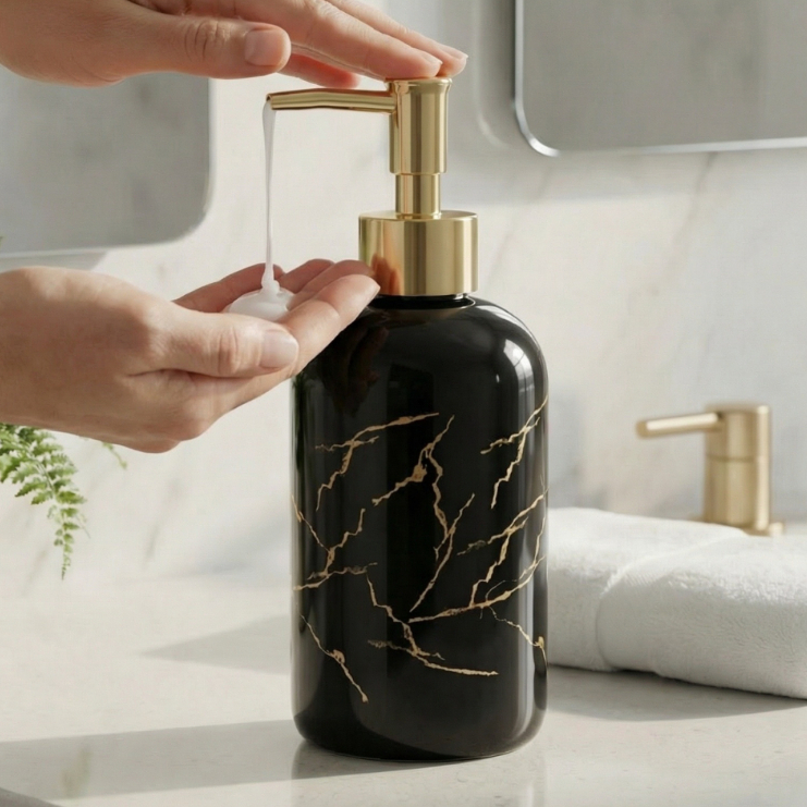 Porta Sabonete Liquido Dispenser Em Vidro Decorado Elegante Banheiro Luxo Chique