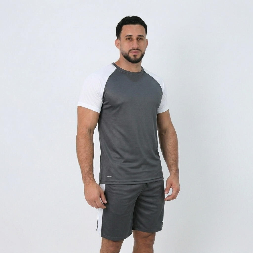 Conjunto Masculino Academia Dry Fit Camiseta Raglan + Bermuda Corte Americano Esportivo