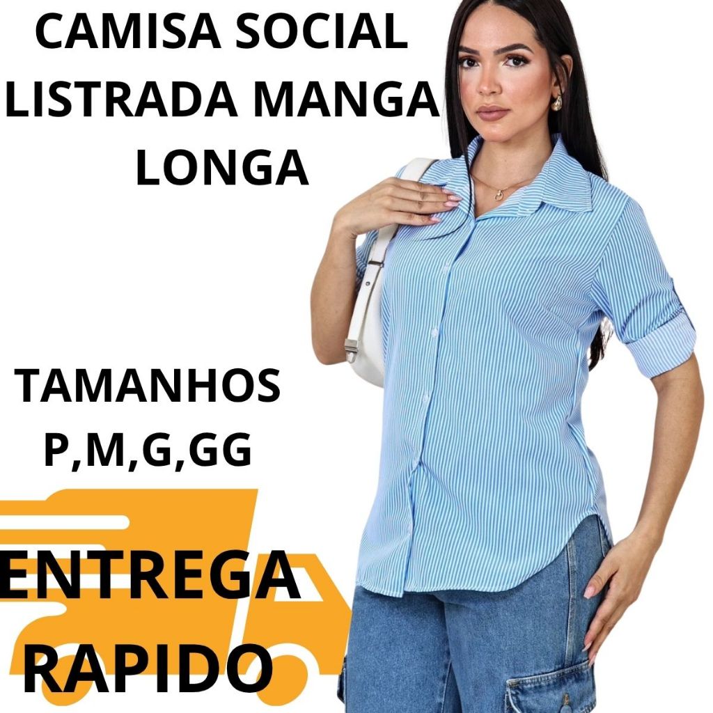 Camisa Feminina Manga Longa Social com Gola Clássica Crepinho