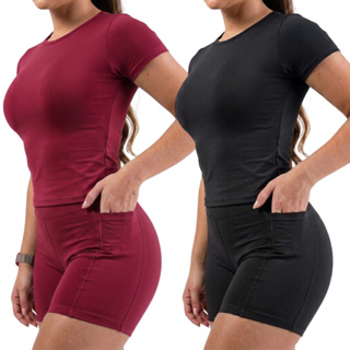Conjunto De Academia  Short e Blusa Roupa Fitness De treino Feminino Suplex Blusa De Compressão em Oferta na Shopee