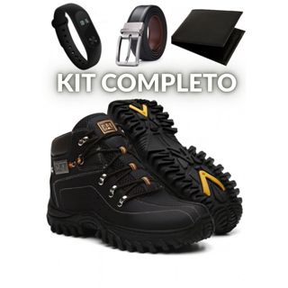 Bota Caterpillar Masculina Em Couro + Cinto + Carteira + Relógio.