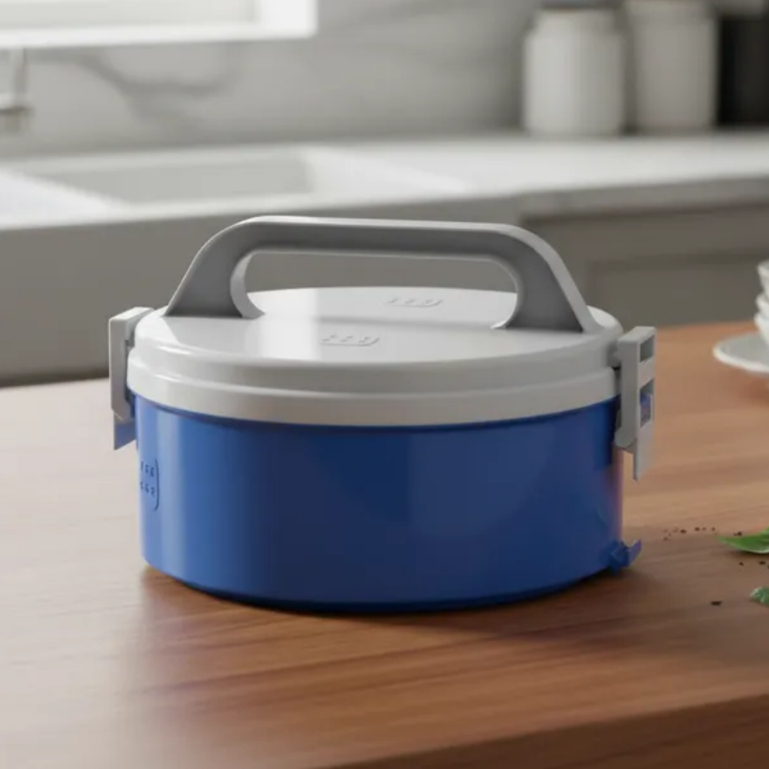 Marmita Termica Alça 1,5L Sem Divisória Microondas Azul - Comida quente ou fria para o trabalho
