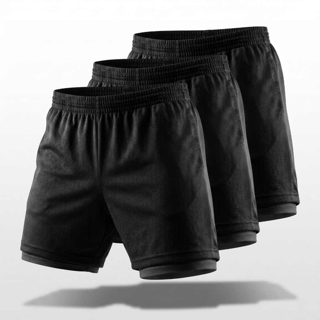 Kit 3 Shorts 2 Em 1 Masculino Dry Fit Academia Corrida Conforto